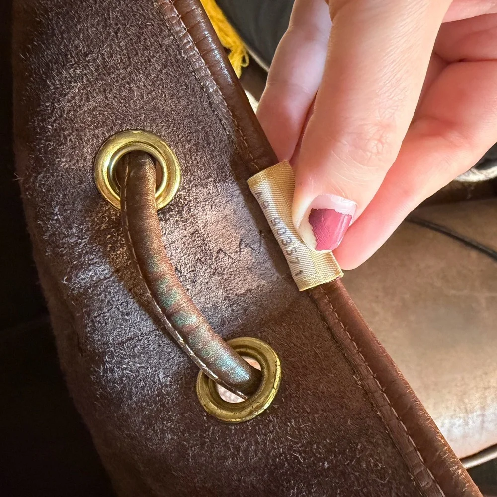 Vintage Dooney & Bourke Brown Pebbled Leather Bucket Bag